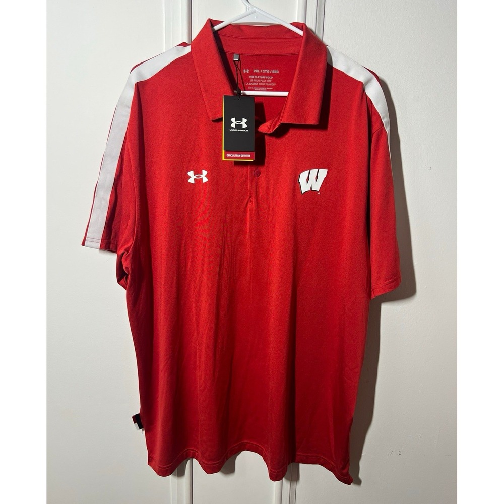 Under Armour Wisconsin Badgers Playoff Polo Mens 2XL Red White NWT NCAA College